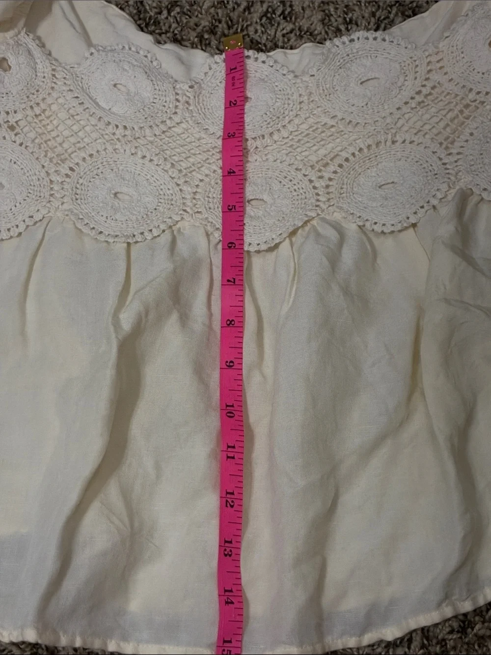 Anthropologie Cream Crochet Yoke Puff Sleeve Top